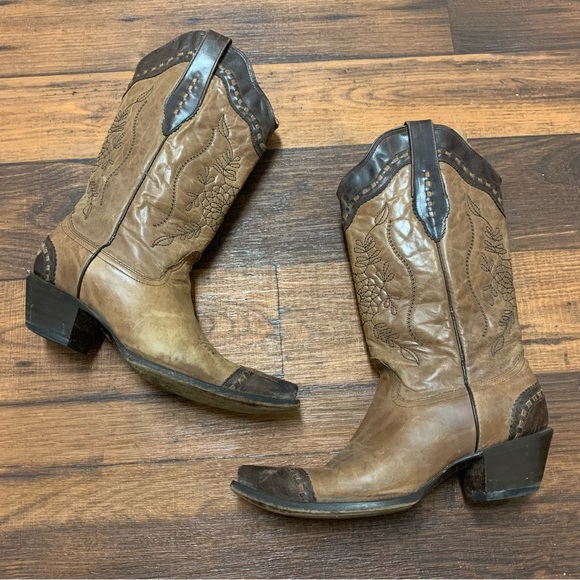 Corral Womens Size 10 M Brown/beige Leather Western Cowboy Boots Pointed Toe - Picture 3 of 8